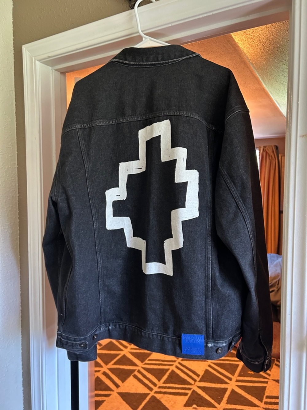 Marcelo Burlon County of Milan Black Denim Bomber Jacket with White Back Graphic